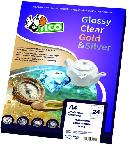 TICO - Caja 100 ETIQUETAS PAPEL SATINADO PLATEADAS 36x27 MM. (Ref.SL4-3627)