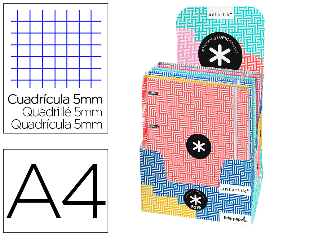 ANTARTIK - Carpeta liderpapel con recambio A4 cuadro 5 mm forrada 4 anillas 25 mm trending topic 2019 colores (Ref. TT20)