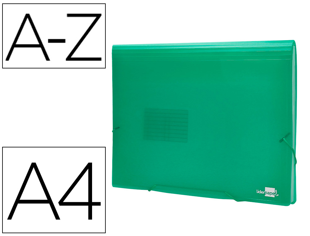 LIDERPAPEL - CARPETA CLASIFICADOR FUELLE 32113 POLIPROPILENO DIN A4 VERDE TRANSPARENTE 13 DEPARTAMENTOS (Ref.FU13)