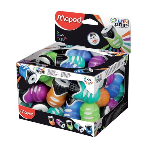 MAPED - Sacapuntas/Afilalapices PLASTICO CLEAN GRIP 1 USO CON DEPOSITO COLORES SURTIDOS (Ref.14111)