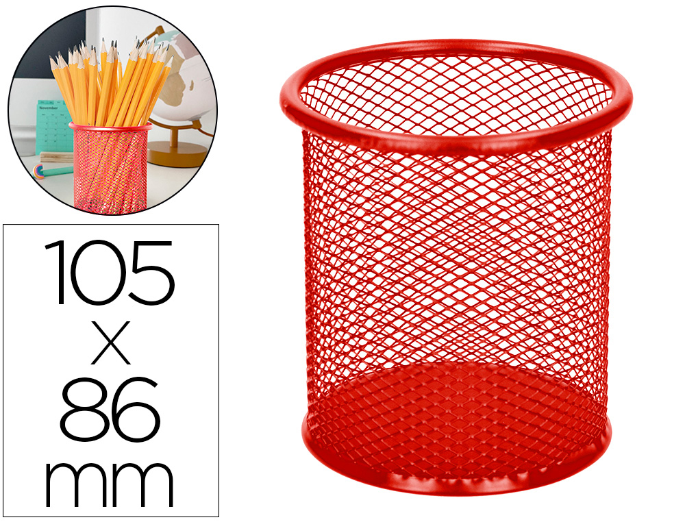 Q-CONNECT - CUBILETE PORTALAPICES METAL REJILLA ROJO -MEDIDA DIAMETRO 86 ALTURA 105 (Ref.KF00882)