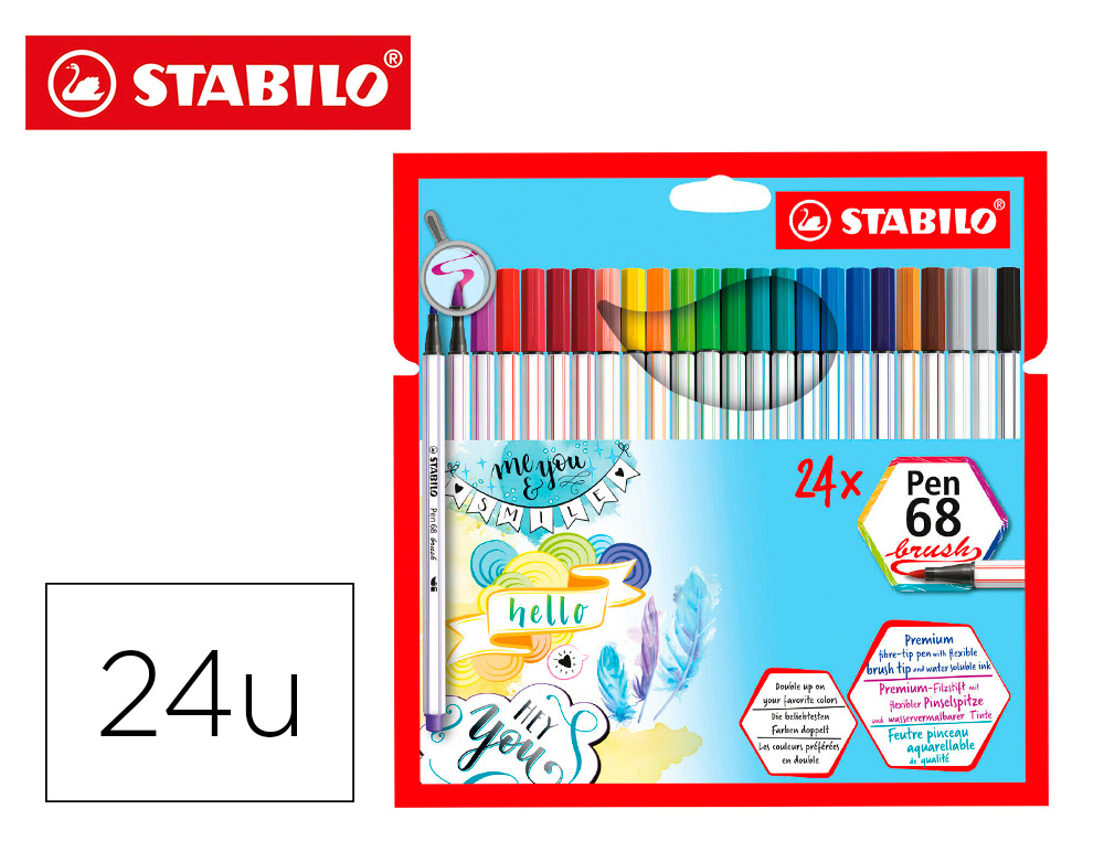 STABILO - ROTULADOR FIBRA PEN 68 BRUSH PUNTA PINCEL CAJA CARTON de 24 (Ref.568/24-211)