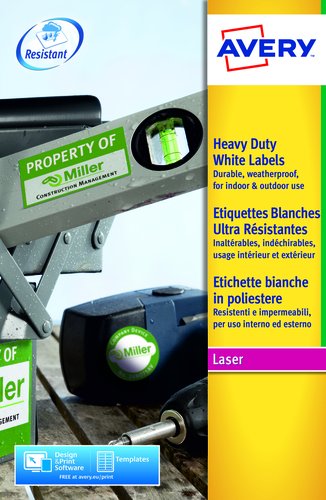 AVERY - Etiquetas poliester Caja 20 hojas 80ud 99,1x38,1mm Blanco (Ref.L4774-20)