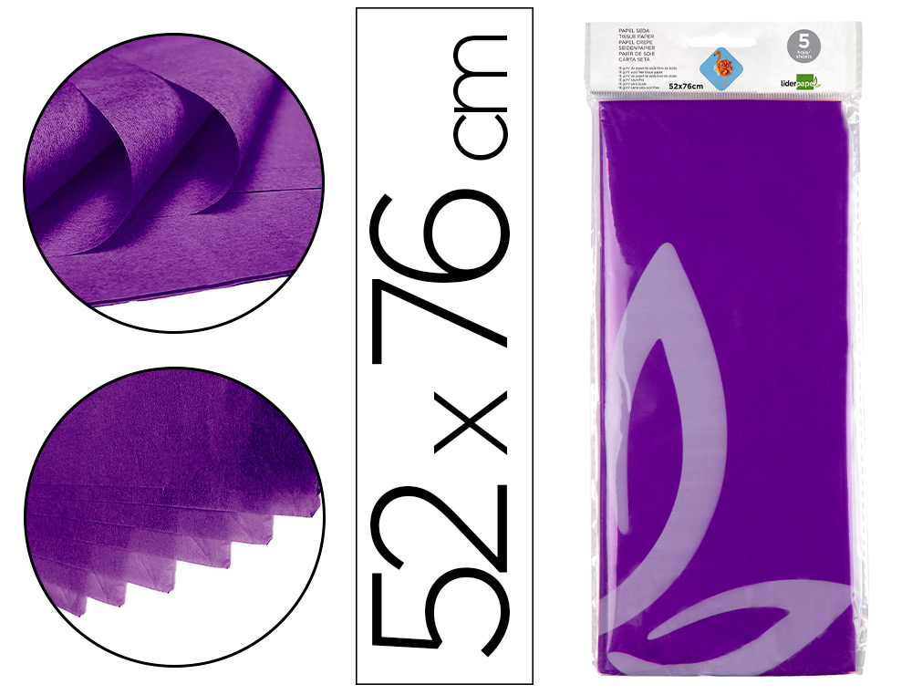 LIDERPAPEL - PAPEL SEDA 52X76CM 18G/M2 BOLSA DE 5 HOJAS VIOLETA (Ref.SE12)