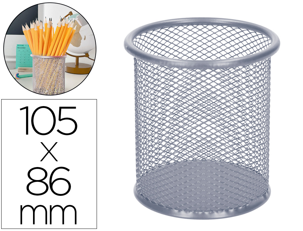 Q-CONNECT - CUBILETE PORTALAPICES REJILLA METAL PLATA -MEDIDA DIAMETRO 86 ALTURA 105 (Ref.KF00846)