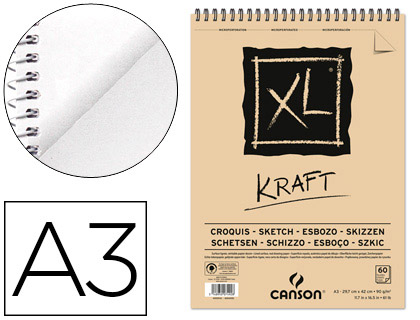 CANSON - BLOC DIBUJO ESBOZO XL KRAFT DIN A3 KRAFT RAYADO BEIGE ESPIRAL 29,7X42 CM 60 HOJAS 90 GR (Ref.400039142)