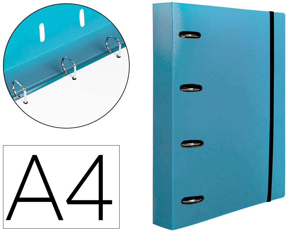 LIDERPAPEL - Carpeta con recambio A4 cuadro 5mm 100 hojas 80g polipropileno 4 anillas mixtas 25mm celeste (Ref. CH60)