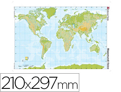 MAPA MUDO COLOR DIN A4 PLANISFERIO FISICO 