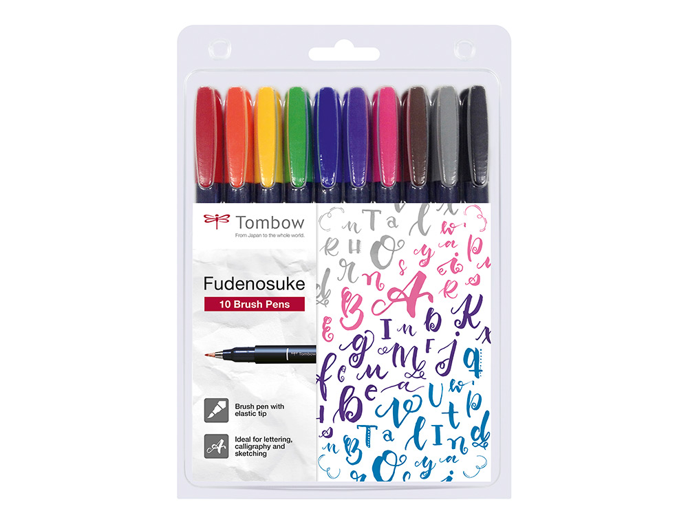 TOMBOW - ROTULADOR CALIGRAFIA FUDENOSUKE PUNTA DURA ESTUCHE DE 10
(negro, amarillo, verde, azul, violeta, rosa, rojo, naranja, marron y gris) (Ref.WS-BH-10P)
