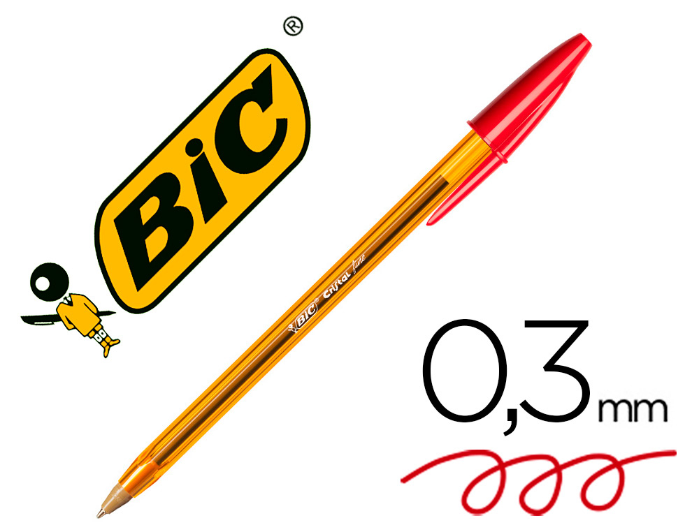 BIC - Boligrafo Cristal fine Rojo Trazo 0.3 mm Capuchon ventilado (Ref.872720)