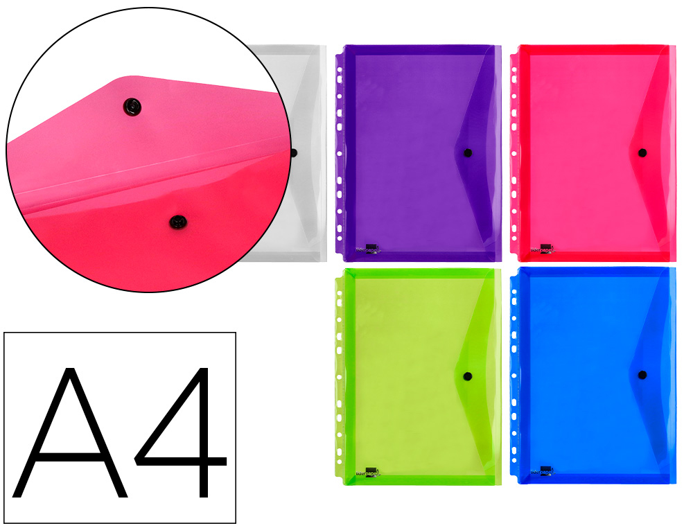LIDERPAPEL - CARPETA DOSSIER BROCHE 36669 POLIPROPILENO DIN A4 PACK DE 5 COL.SURTIDOS TRANSPARENTE MULTITALADRO (Ref.DS50)