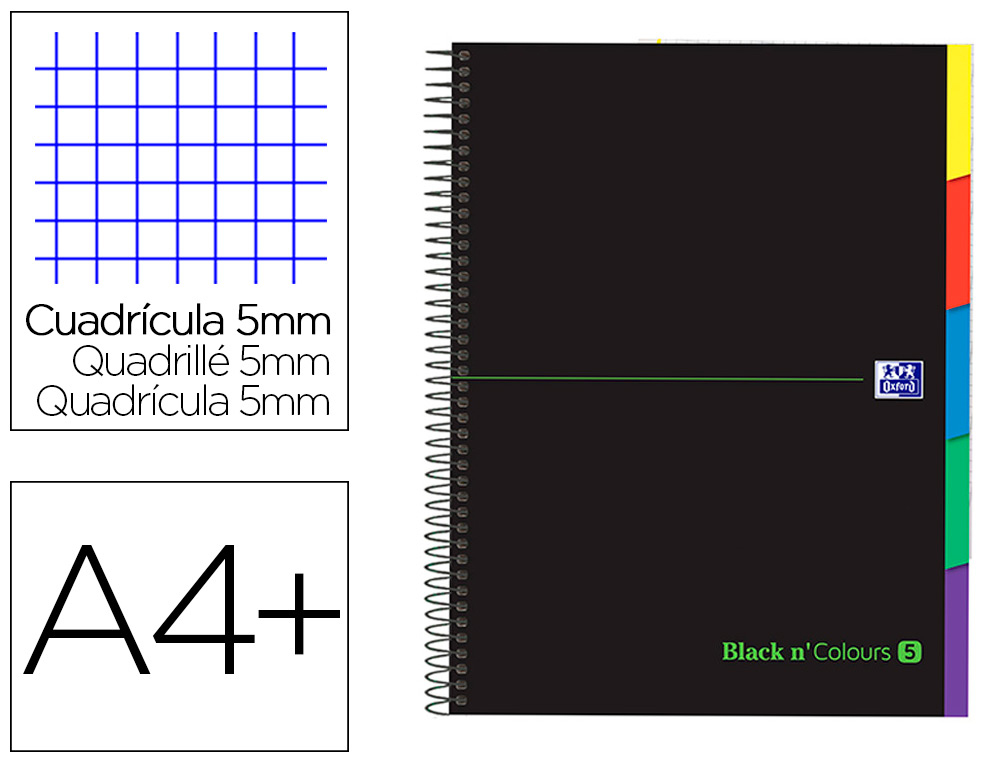OXFORD - Cuaderno 5/C Pestañas Tapa Extra Dura A4+100H 5X5 Verde (Ref.400088331)