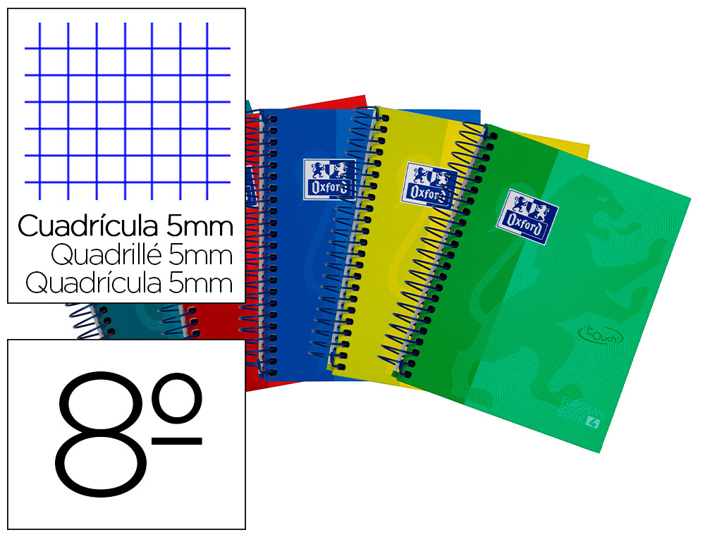 OXFORD - Cuaderno espiral ebook 4 tapa extradura 8 120 hojas cuadricula 5 mm colores surtidos touch (Ref. 400088285)