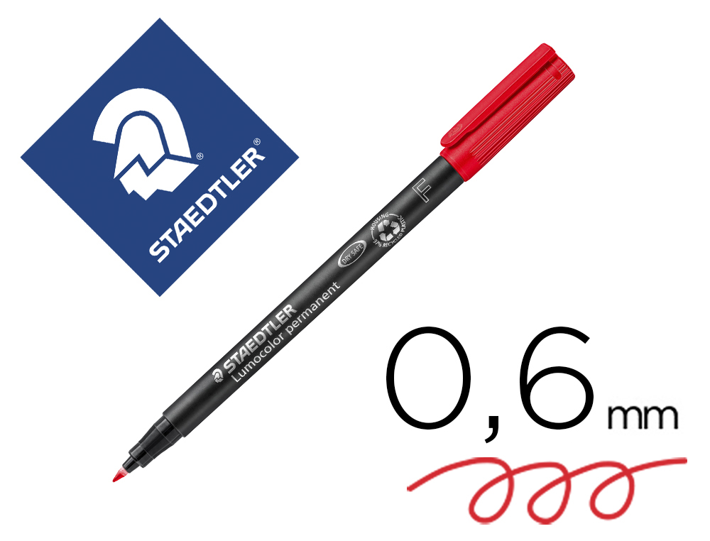 STAEDTLER - Rotulador PERMANENTE RETROPROYECCION PUNTA FINA 0.6 MM ROJO (Ref.318-2)