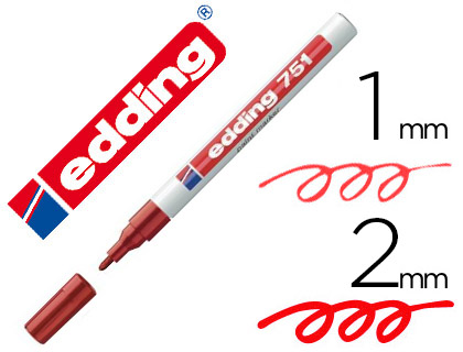 EDDING - 751 MARCADOR PERMANENTE TINTA OPACA PUNTA CONICA TRAZO 1 - 2 MM ROJO 751-002 (Ref.751-02)