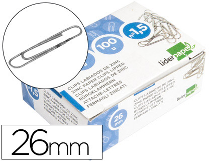 LIDERPAPEL - CLIPS N. 1,5 LABIADOS 26 MM CAJA DE 100 UNIDADES (Ref.LI02)