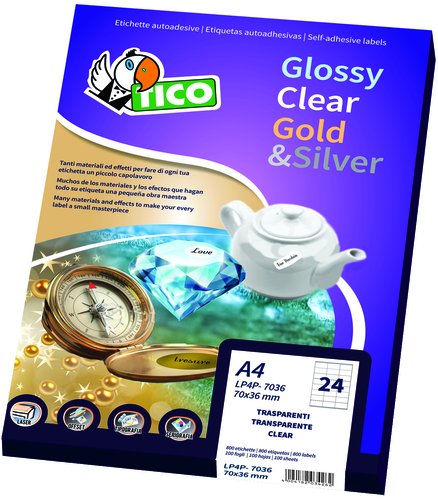 TICO - Caja 100 HOJAS ETIQUETAS DE PAPEL BLANCAS RECTANGULARES Y BRILLANTES 45x25 MM. (Ref.PG4-4525)