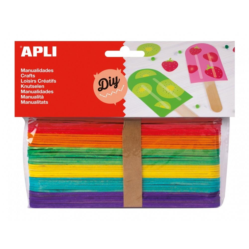 APLI - PALILLOS PLANOS MADERA COLORES JUMBO 15 cm. BOLSA de 40 (Ref.13269)