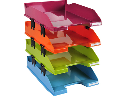 EXACOMPTA - BANDEJA SOBREMESA PLASTICO ARLEQUIN SET DE 4 UNIDADES COLORES SURTIDOS 346X254X243 MM (Ref.113298SETD)