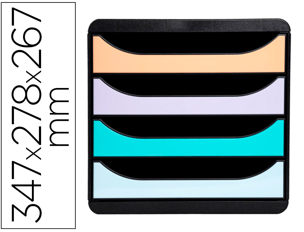 EXACOMPTA - Fichero de cajones sobremesa big-box aquarel negro 4 cajones colores pastel glossy (Ref. 3104296D)