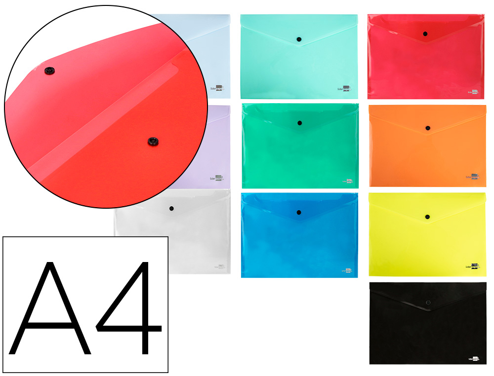 LIDERPAPEL - CARPETA DOSSIER BROCHE TRANSPARENTE DIN A4 COLORES SURTIDOS PAQUETE DE 5 RETRACTILADO (Ref.DS51)