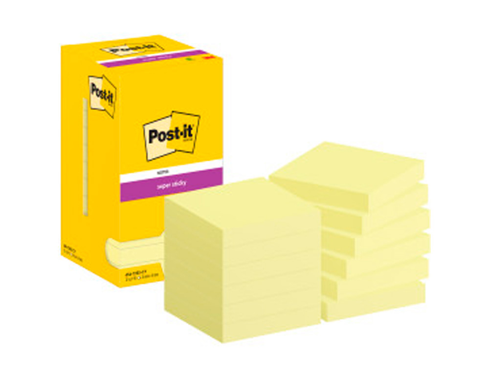 POST-IT - Notas adhesivas Pack 12 blocs Amarillo 76x76mm 654-12SSCY-EU (Ref.70005197887)