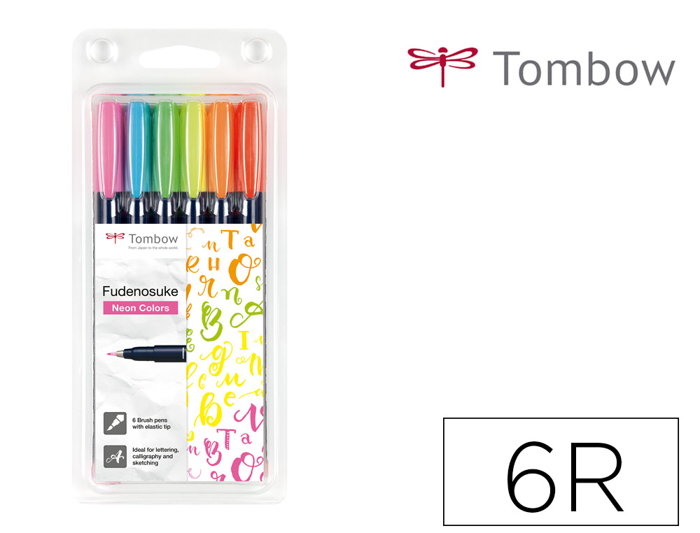 TOMBOW - ROTULADOR CALIGRAFIA FUDENOSUKE PUNTA DURA ESTUCHE DE 6
(Colores neon: rosa, amarillo, verde, naranja, rojo y azul) (Ref.WS-BH-6P)