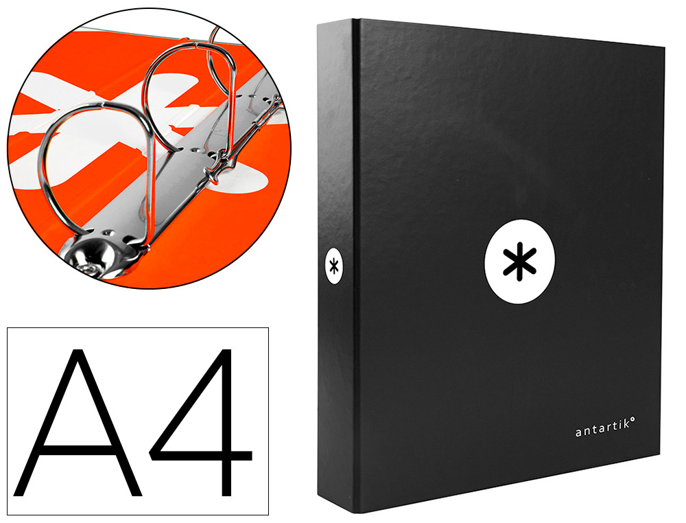 ANTARTIK - CARPETA 4 ANILLAS 40 MM MIXTAS LIDERPAPEL A4 FORRADA COLOR NEGRO (Ref.KA28)
