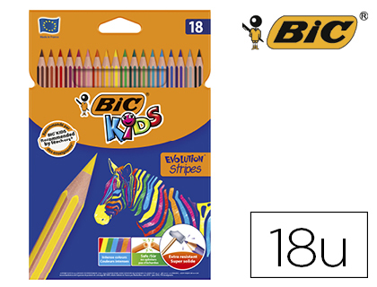 BIC - LAPICES DE COLORES EVOLUTION STRIPES CAJA DE 18 COLORES SURTIDOS (Ref.950524)