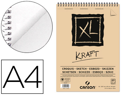 CANSON - BLOC DIBUJO ESBOZO XL KRAFT DIN A4 KRAFT RAYADO BEIGE ESPIRAL 21X29,7 CM 60 HOJAS 90 GR (Ref.400039141)