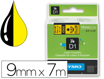 DYMO - Etiquetas D1 Poliester opaco 9mm 7m Negro/Amarillo Con adhesivo permanente (Ref.S0720730)