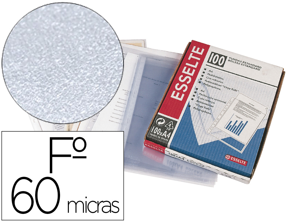ESSELTE - Fundas portadocumentos 100 ud Folio 16 taladros 50 micras piel naranja (Ref.46114)
