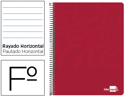 LIDERPAPEL - CUADERNO ESPIRAL FOLIO WRITE TAPA BLANDA 80H 60GR HORIZONTAL CON MARGEN COLOR ROJO (Ref.EW04)