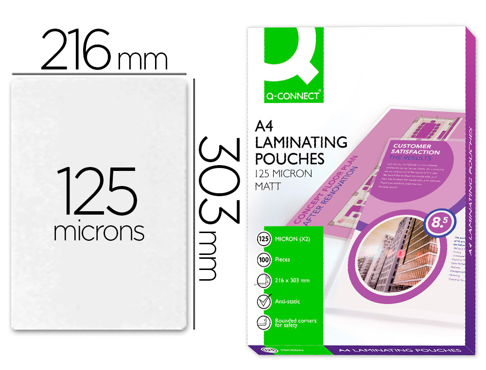 Q-CONNECT - BOLSA DE PLASTIFICAR 303 X 216 MM DIN A4 125 MC AUTOADHESIVAS CAJA DE 100 UNIDADES (Ref.KF16990)