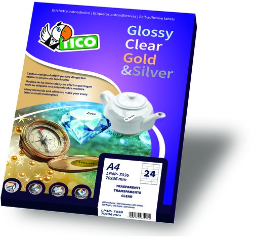 TICO - Caja 100 HOJAS ETIQUETAS DE PAPEL BLANCAS Y BRILLANTES 210x297 MM. (Ref.PG4-210297)