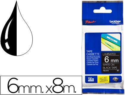 BROTHER - Cinta Rotuladora TZ/Tze 8m 6mm Negro/Blanco (Ref.TZe315)