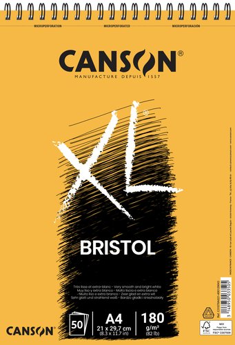 CANSON - BLOC DIBUJO XL BRISTOL DIN A4 EXTRALISO ENCOLADO 21X29,7 CM 50 HOJAS 180 GR (Ref.400039172)