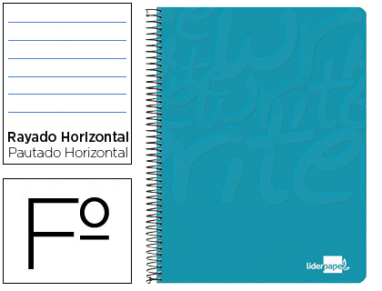 LIDERPAPEL - CUADERNO ESPIRAL FOLIO WRITE TAPA BLANDA 80H 60GR HORIZONTAL CON MARGEN COLOR TURQUESA (Ref.EW06)