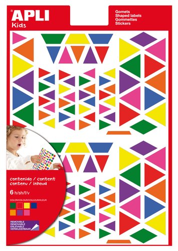 APLI - B. 6 HOJAS DE GOMETS TRIANGUL. (720U.) CON ADH REMOV 160x217MM. TAMAÑO Y COLORES SURTIDOS (Ref.13239)
