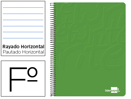 LIDERPAPEL - CUADERNO ESPIRAL FOLIO WRITE TAPA BLANDA 80H 60GR HORIZONTAL CON MARGEN COLOR VERDE (Ref.EW07)