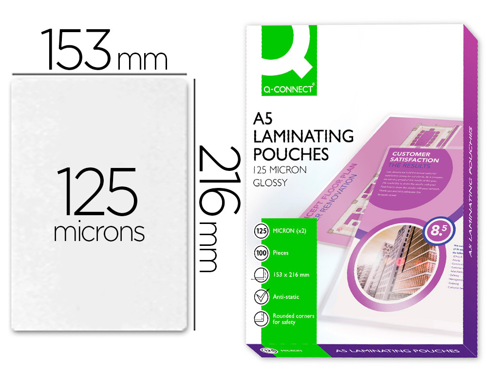 Q-CONNECT - BOLSA DE PLASTIFICAR 153 X 216 MM DIN A5 125 MC AUTOADHESIVAS CAJA DE 100 UNIDADES (Ref.KF16991)