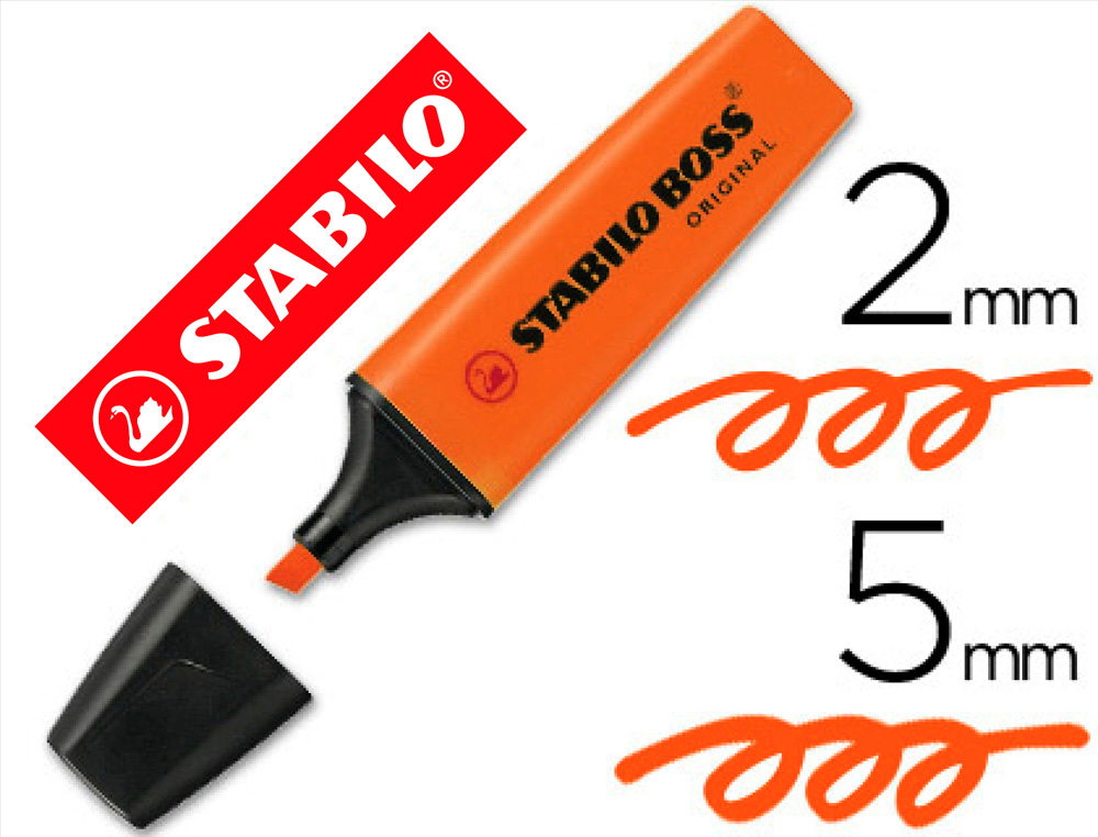 STABILO - Marcador fluorescente Boss Original Trazo 2-5mm Tinta universal a base de agua Naranja (Ref.70/54)