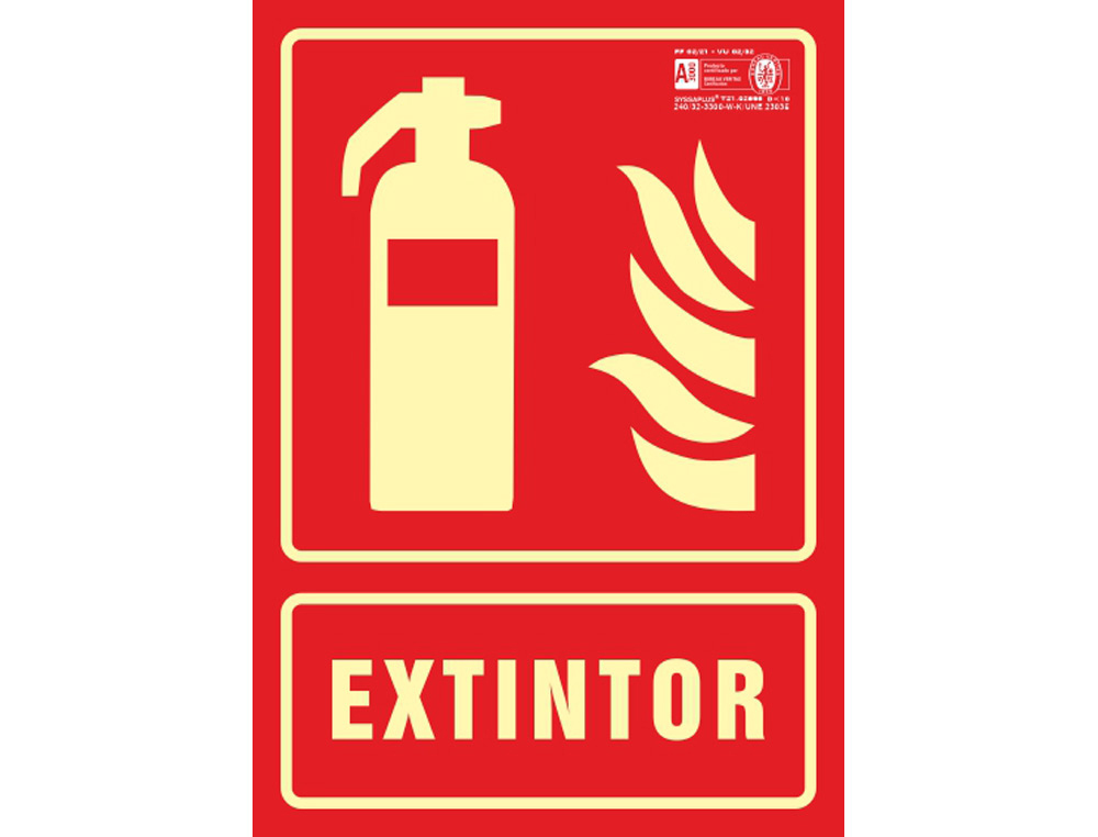 SYSSA - PICTOGRAMA SEÑAL DE EXTINTOR EN PVC FOTOLUMINISCENTE 210X297 MM (Ref.6015F)