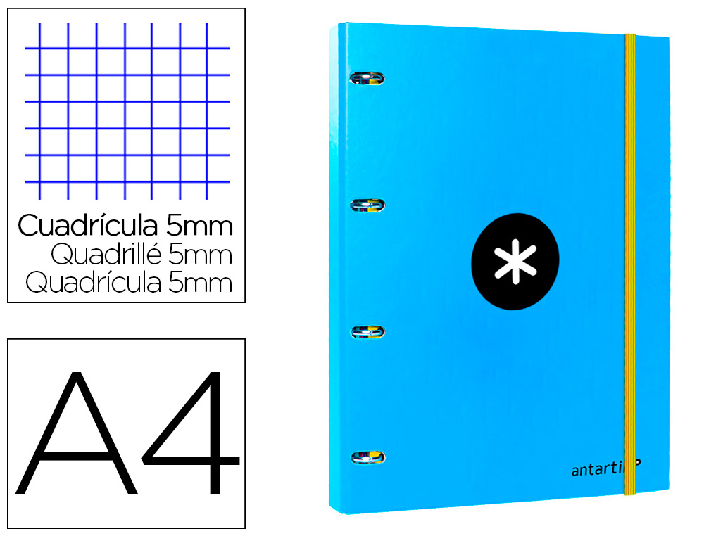 ANTARTIK - CARPETA CON RECAMBIO LIDERPAPEL A4 CUADRO 5 MM FORRADA 4 ANILLAS 25MM COLOR AZUL (Ref.AW10)