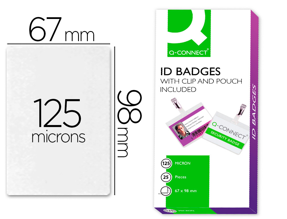 Q-CONNECT - BOLSA DE PLASTIFICAR 67 X 98 MM 125 MC CON CLIP PARA TARJETAS DE VISITA CAJA DE 25 UNIDADES (Ref.KF00302)