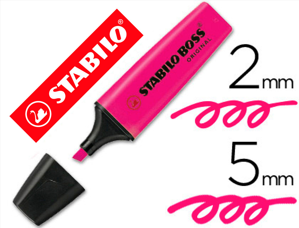 STABILO - Marcador fluorescente Boss Trazo 2-5mm Punta biselada Rosa (Ref.70/56)