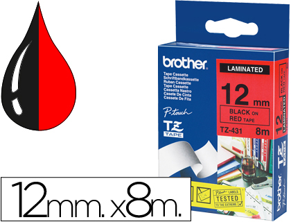 BROTHER - Cinta Tze-431 Negro/rojo 12mmx8m Negro/Rojo (Ref.TZe431)
