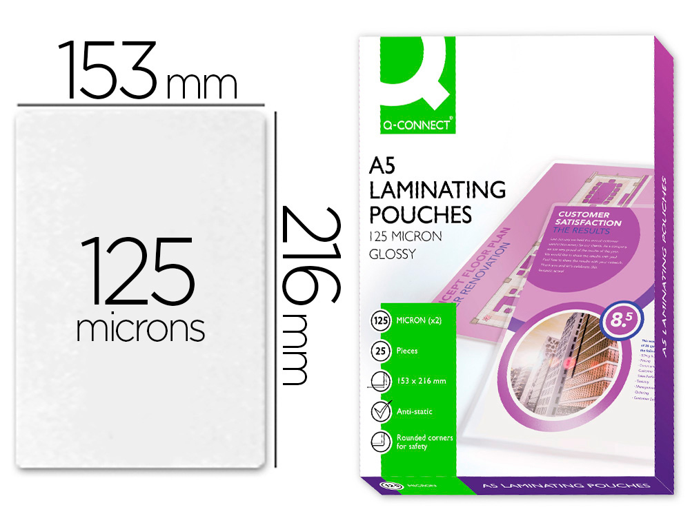 Q-CONNECT - BOLSA DE PLASTIFICAR 153 X 216 MM 125 MC DIN A5 AUTOADHESIVAS CAJA DE 25 UNIDADES (Ref.KF11444)