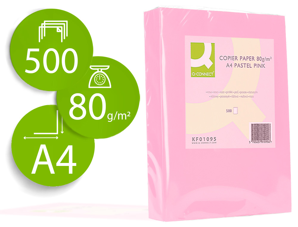 Q-CONNECT - PAPEL COLOR DIN A4 80 GR ROSA PAQUETE DE 500 HOJAS (Ref.KF01095)