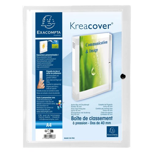 EXACOMPTA - Carpeta de proyectos Krea Cover lomo 40mm Blanco Polipropileno A4 Personalizable (Ref.59988E)
